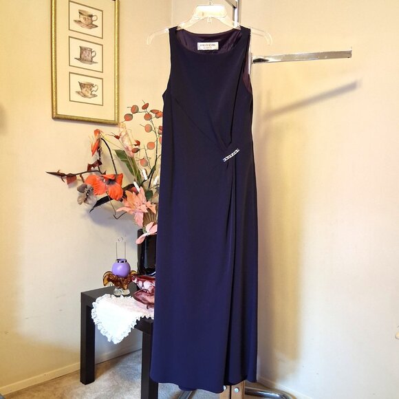 Vintage Jones New York Purple Blue Maxi Dress VTG Elegant Sleeveless Gowns - Picture 6 of 13